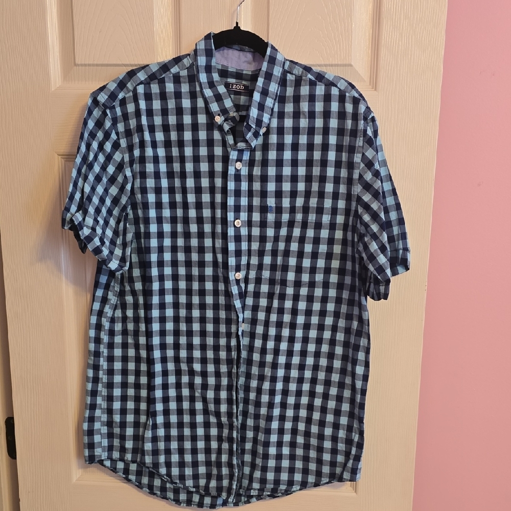 Izod‎ Men's Checkered Navy and Light Blue Shirt